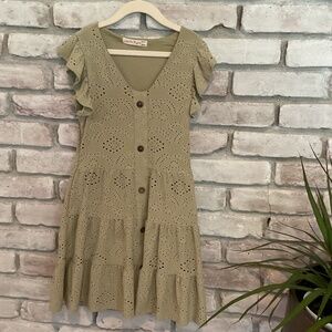Girls sage green dress, Brand is “Popular 21 Girls”; Size M (10-12)